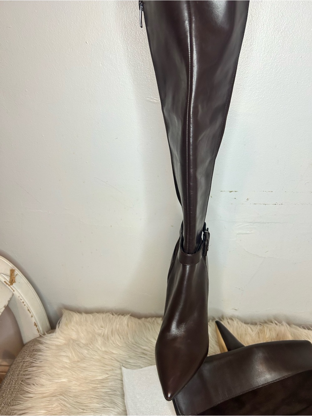 Nine West Dark Brown Over-the-Knee Pointed Toe Block Heel Boots - Picture 5 of 7